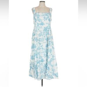 Joie White and Light Blue Tropical Print Sundress